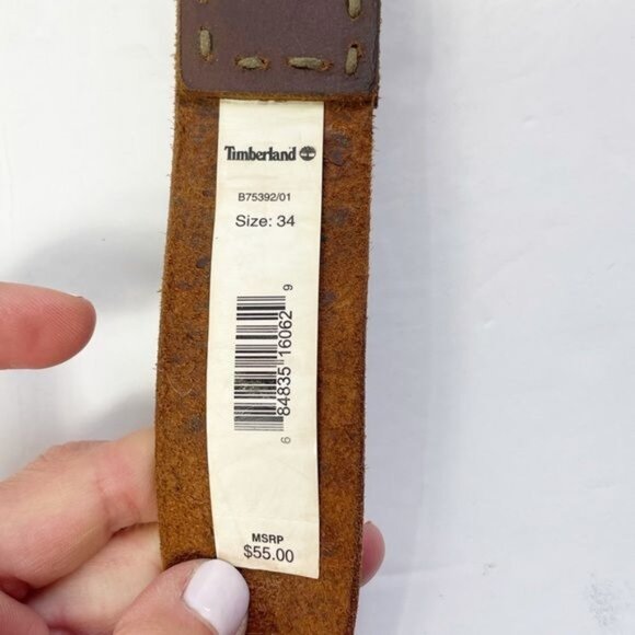 Timberland Mens Brown Leather Belt Brass Buckle 40MM Width Rugged Size 34 - Picture 6 of 6
